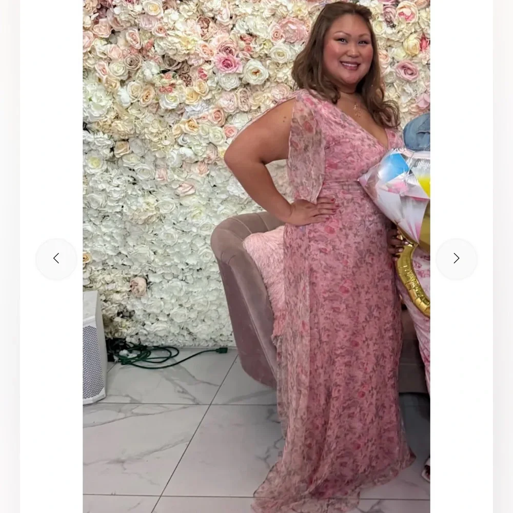 Lulus Dreamiest Desires Pink Floral Flutter Sleeve Maxi Dress Size XL Whimsical